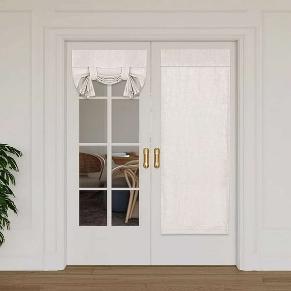 Turquoize Natural Linen Blended Light Filtering French Door Curtains- Semi Sheer Tricia Window Curtain for Patio Tie up Shade,2 Panel(26" x 68",White)