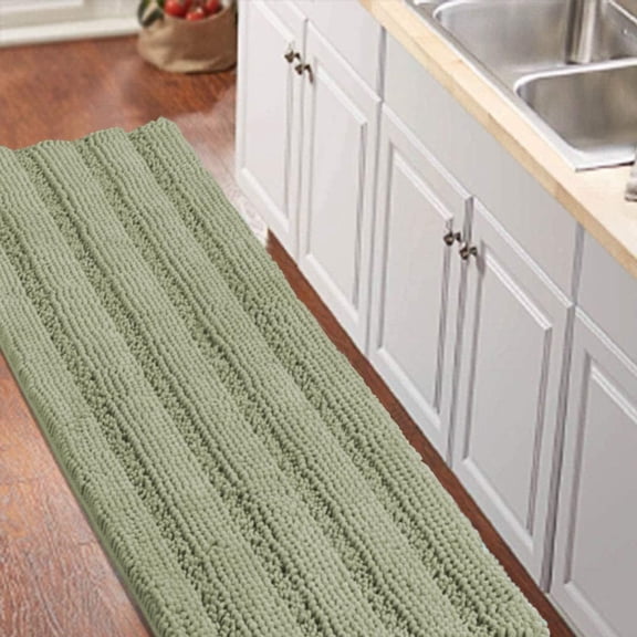 Sage Green Bathroom Rugs Runner Extra Long 47 x 17 Large Bath Mat Plush Shaggy Chenille Bathroom Rug Non-Slip Bath Rug Runner Extra Soft & Absorbent Thick Floor Mats, Machine Washable, Sage