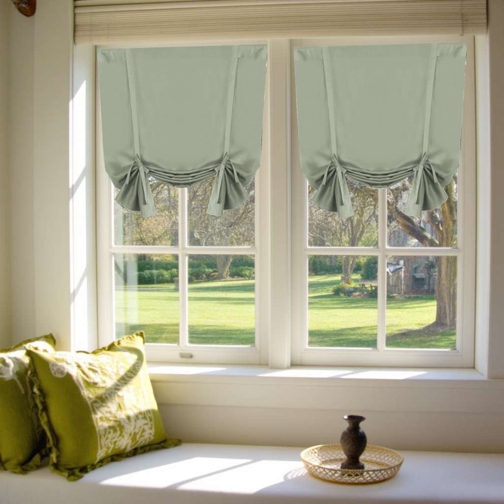 Turquoize Tie-Up Blackout Kitchen Curtains, Thermal Insulated Rod Pocket Window Shades, Light Sage, 42 x 63 in, 2 Panels