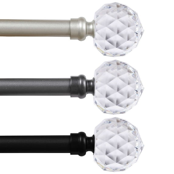 Turquoize Standard Single Rod Curtain Rod Set for Windows 48 to 84 inch, 3/4 inch Diameter with Acrylic Faceted Finials, Pewter