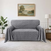 Turquoize Washable Sectional Slipcovers with Geometric Jacquard Pattern TasselLarge 71"x 102",Charcoal Gray