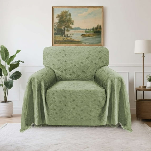 Turquoize Washable Sectional Slipcovers with Geometric Jacquard Pattern Tassel(Medium: 71"x 91",Sage)