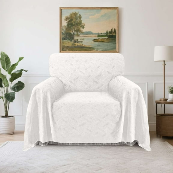 Turquoize Washable Sectional Slipcovers with Geometric Jacquard Pattern Tassel (Medium: 71"x 91",White)