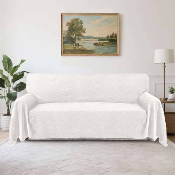 Turquoize Washable Sectional Slipcovers with Geometric Jacquard Pattern Tassel(X-Large: 71"x 118",White)