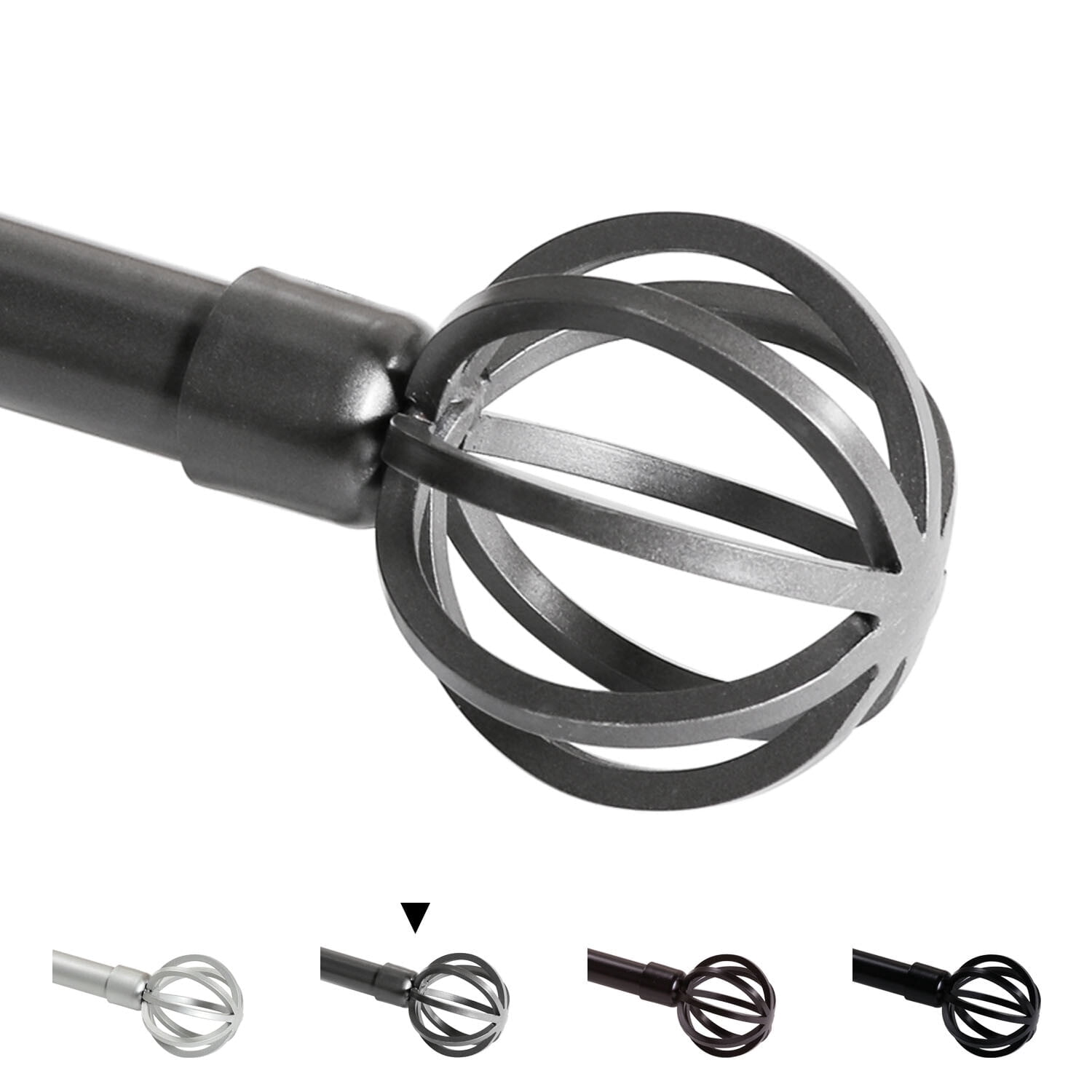 Turquoize Standard Single Adjustable Window Curtain Rod Set 3/4 in Diameter with Round Cage Finials, 28-48 in, Pewter