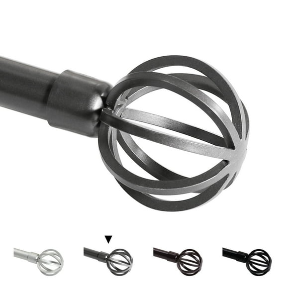 Turquoize Standard Single Adjustable Window Curtain Rod Set 3/4 in Diameter with Round Cage Finials, 28-48 in, Pewter