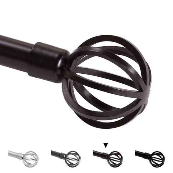 Turquoize Standard Single Adjustable Window Curtain Rod Set 3/4 in Diameter with Round Cage Finials, 28-48 in, Bronze