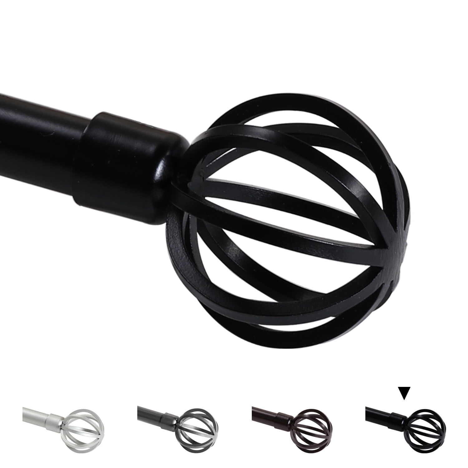 Turquoize Standard Single Adjustable Window Curtain Rod Set 3/4 in Diameter with Round Cage Finials, 48-84 in, Black