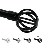 Turquoize Standard Single Adjustable Window Curtain Rod Set 3/4 in Diameter with Round Cage Finials, 48-84 in, Black