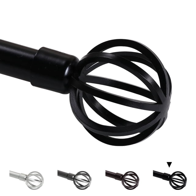 Turquoize Standard Single Adjustable Window Curtain Rod Set 3/4 in Diameter with Round Cage Finials, 48-84 in, Black