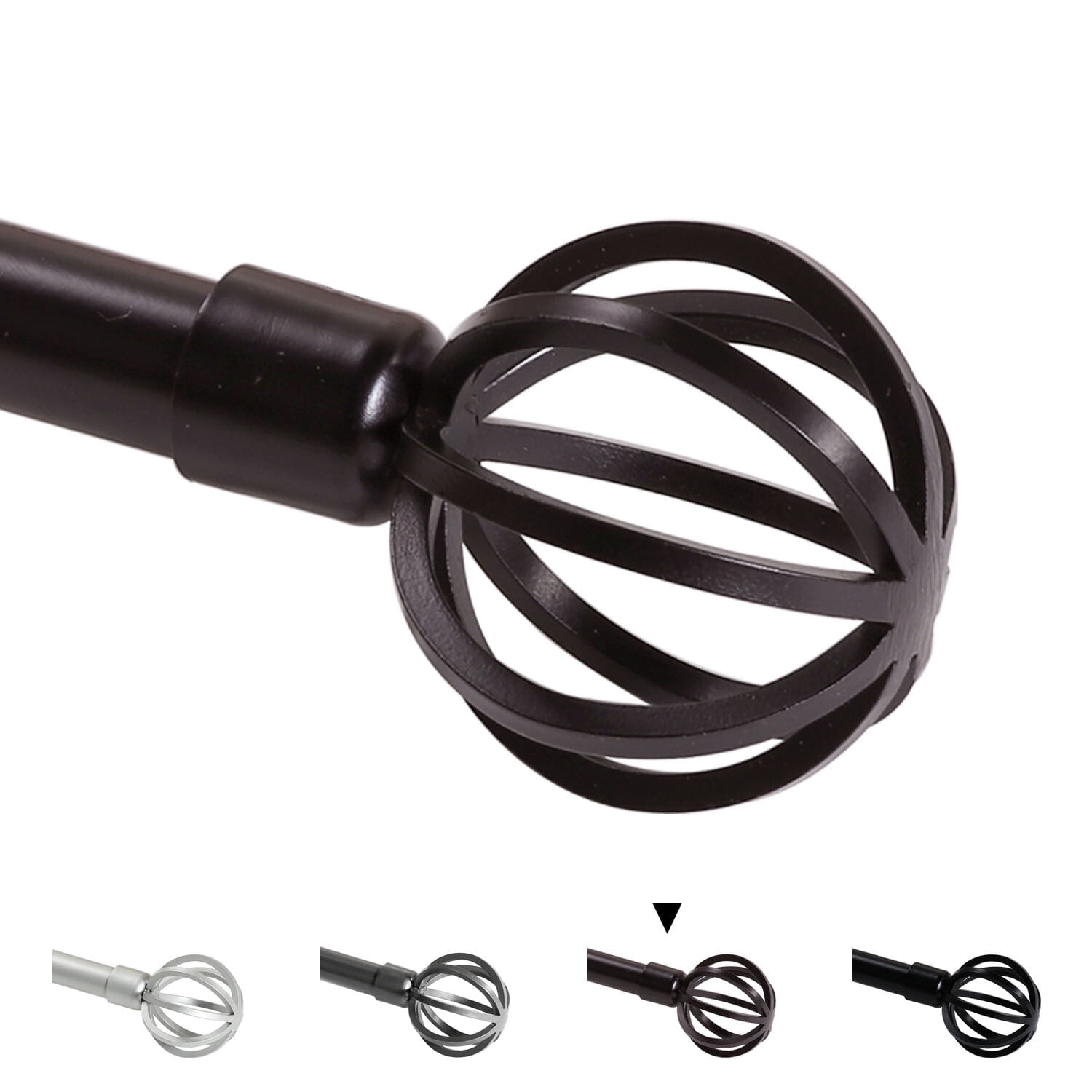 Turquoize Standard Single Adjustable Window Curtain Rod Set 3/4 in Diameter with Round Cage Finials, 48-84 in, Bronze