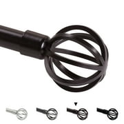 Turquoize Standard Single Adjustable Window Curtain Rod Set 3/4 in Diameter with Round Cage Finials, 48-84 in, Bronze