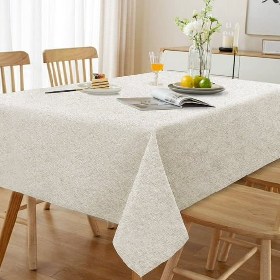 Turquoize FantasDecor Waterproof Washable Rectangle Tablecloth Linen Texture Table Clothes for Dining Room and Outdoor(60" X 84",Heather Ivory)
