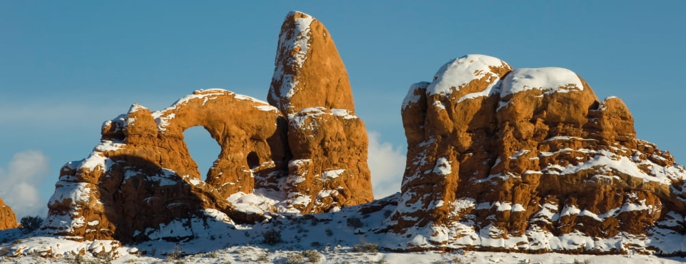 Turret Arch in winter Arches National Park Utah USA Canvas Art - Panoramic Images (6 x 15)