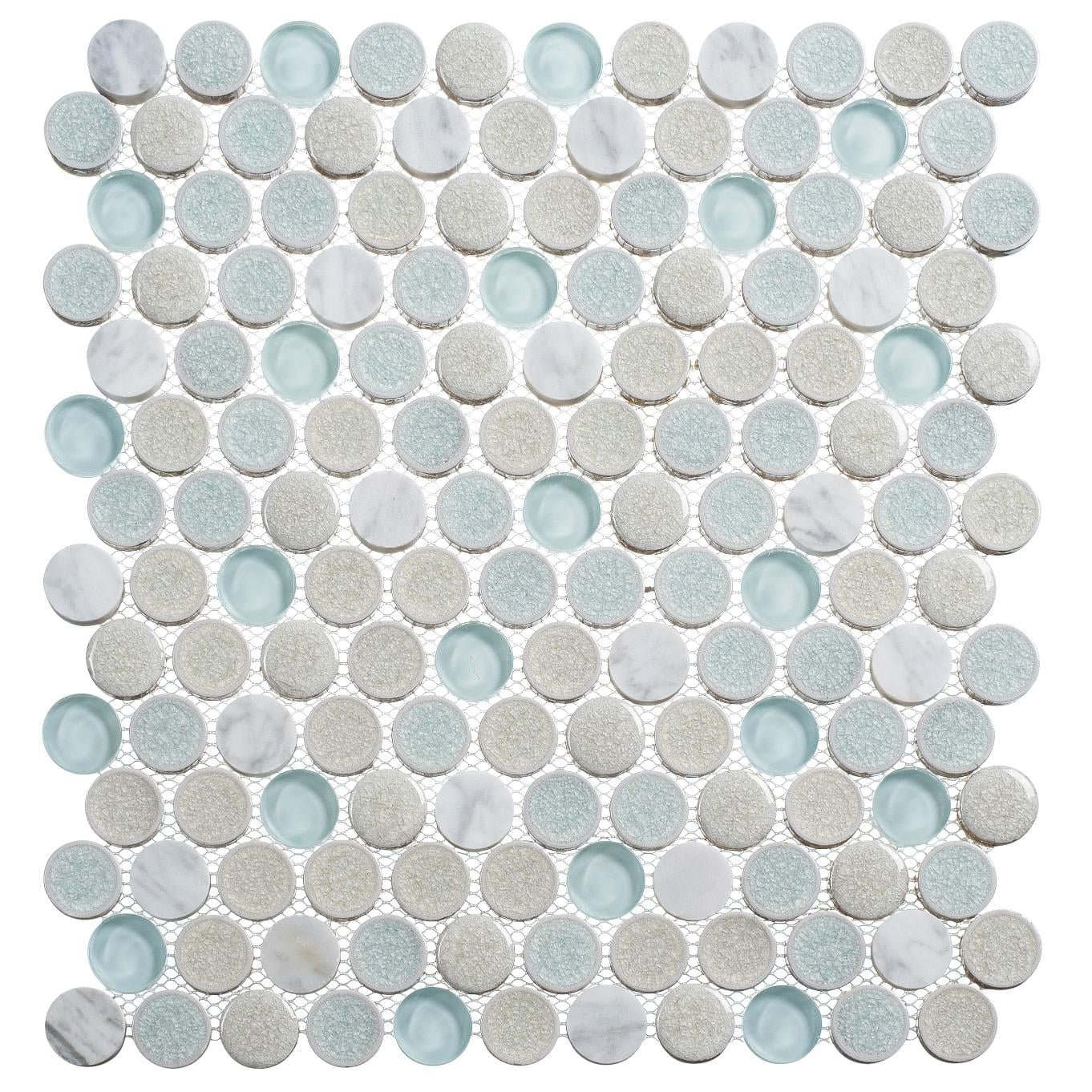 Polka Retro Blue 1-in. Vintage Penny Round Glass, Ceramic & Natural Stone Mosaic Wall and Floor Tile
