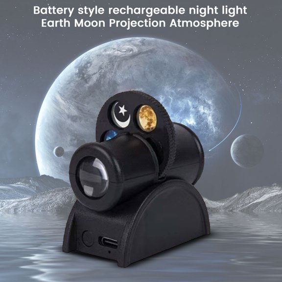 Turret Style Earth Moon Projection Lamp, USB Powered Atmosphere Night Light with Globe Design for Desk Bedroom