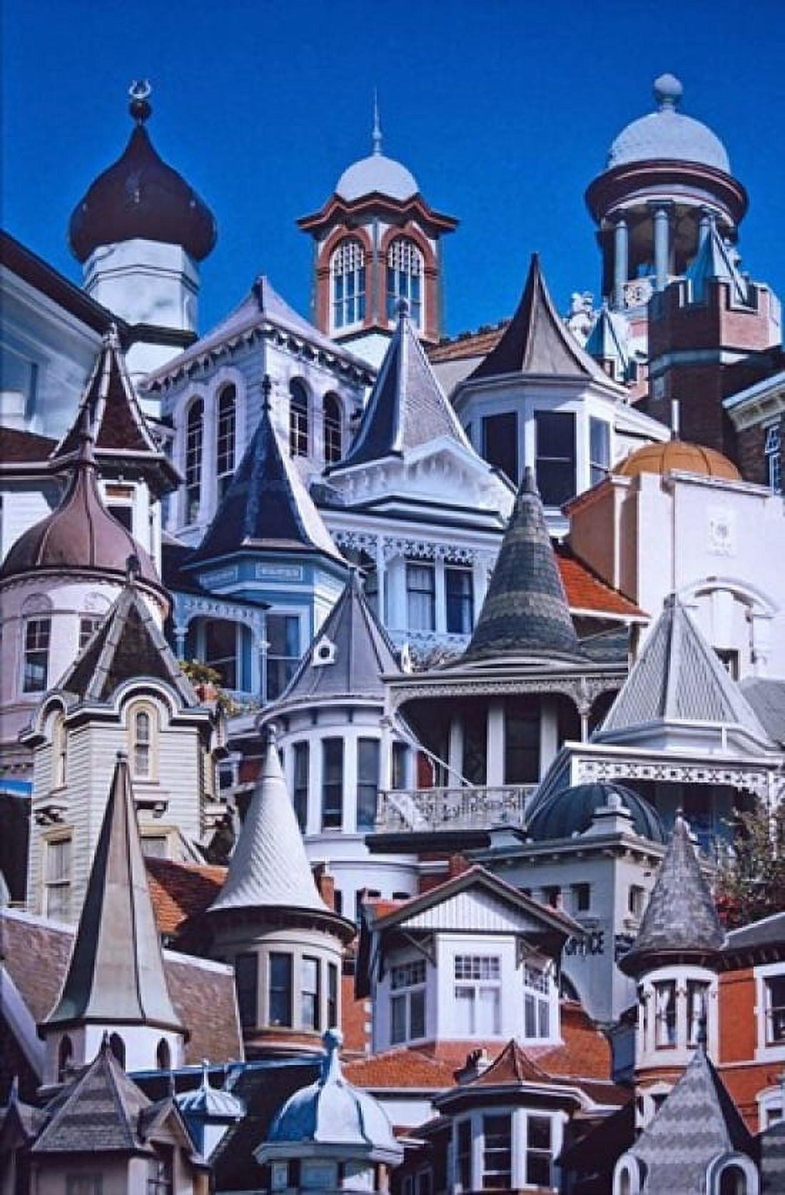 Turret Town Montage of Turrets from Dunedins Historical Buildings New Zealand Canvas Art - David Wall DanitaDelimont (18 x 24)