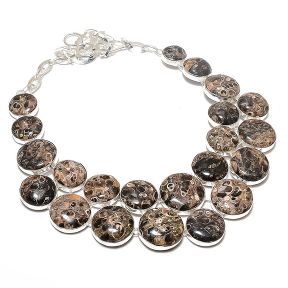 Turritella Agate Round Shape Gemstone Necklace Handmade Gift Jewelry 18" BN 7130