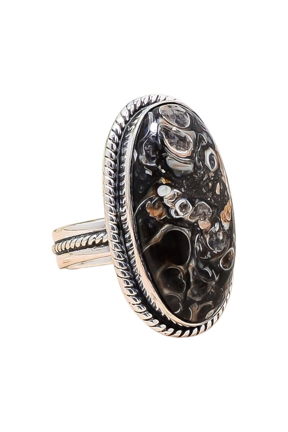 Turritella Agate - Wyoming 925 Sterling Silver Ring, 25X13 mm Oval Gemstone Ring, Brown Ring, Christmas Gift, Unique Jewelry Ring, Adjustable Ring V12