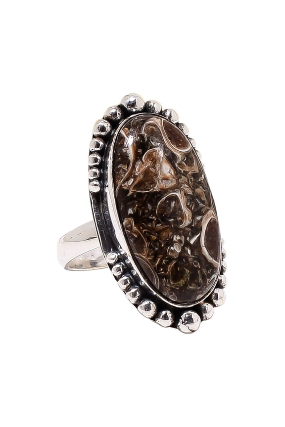 Turritella Agate - Wyoming 925 Sterling Silver Ring, 25X13 mm Oval Gemstone Ring, Brown Ring, Christmas Gift, Unique Jewelry Ring, Adjustable Ring V12