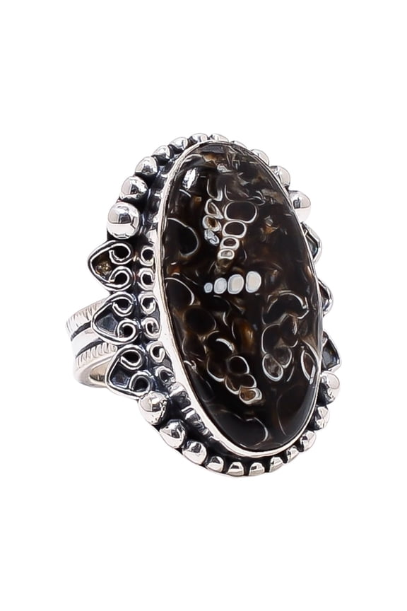 Turritella Agate - Wyoming 925 Sterling Silver Ring, 25X13 mm Oval Gemstone Ring, Brown Ring, Christmas Gift, Unique Jewelry Ring, Adjustable Ring V13