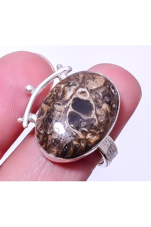 Turritella Fossil Agate 925 Sterling Silver Artisan Ring Adjustable (4) A372, Gemstone Jewelry, Birthday Gift, Christmas Gift
