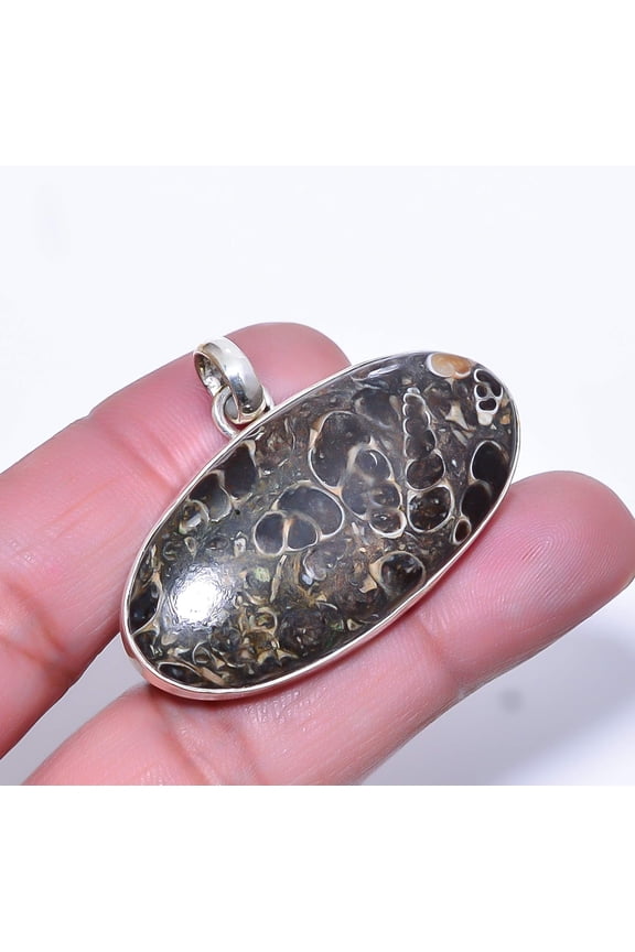 Turritella Fossil Agate 925 Sterling Silver Jewelry Pendant 1.25" T93, Christmas Gift, Gemstone Silver Jewelry, Agate Pendant, New Year Sale