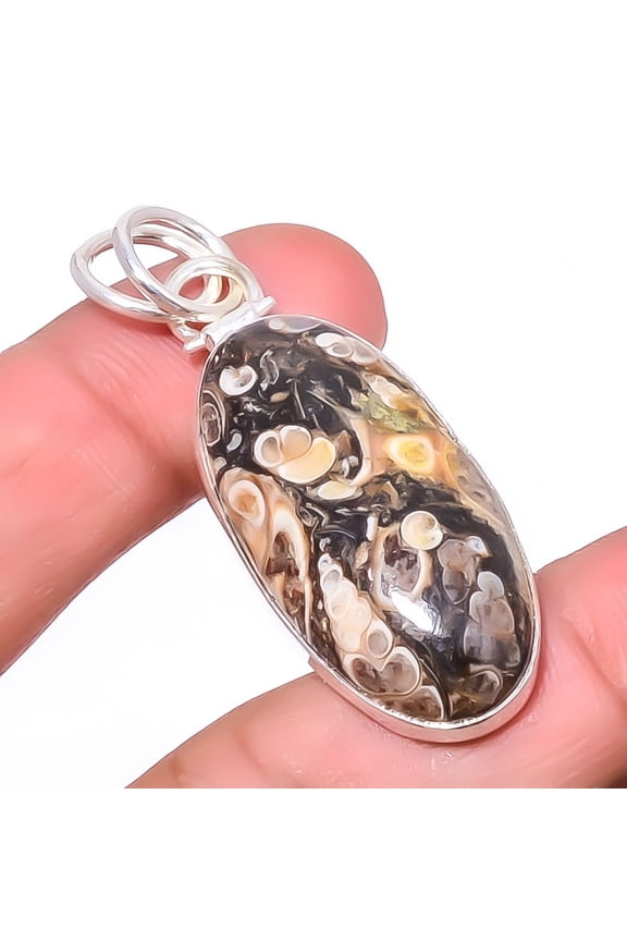 Turritella Fossil Agate 925 Sterling Silver Jewelry Pendant 1.95" T935, Christmas Gift, Gemstone Silver Jewelry, Agate Pendant, New Year Sale