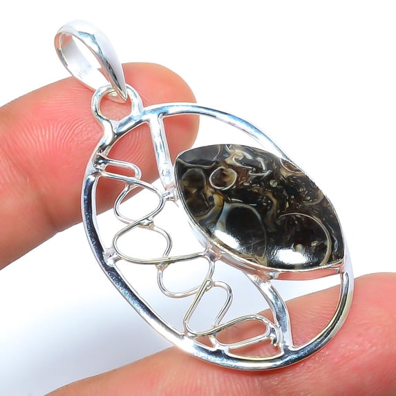 Turritella Fossil Agate 925 Sterling Silver Pendant Jewelry 2.03" S195, Agate Pendant, Christmas Gift, New Year Sale, Gemstone Silver Jewelry