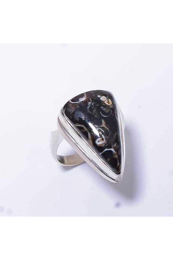 Turritella Fossil Agate 925 Sterling Silver Ring Size 8.5|Handmade Ring, Gift for her, Brown Ring, Gemstone Silver Jewelry