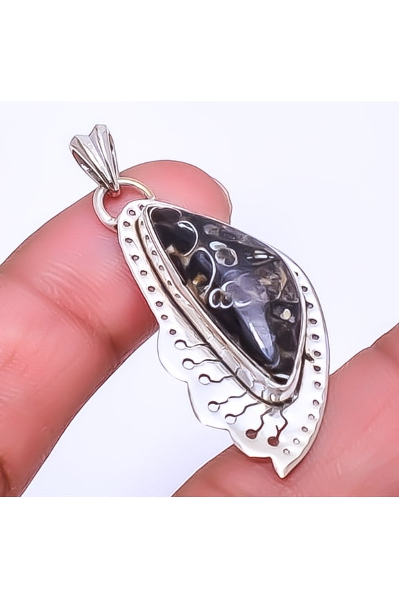 Turritella Fossil Agate Gemstone 925 Sterling Silver Designer Pendant 1.83" A371, Beautiful Jewelry For Woman, New Year Sale, Valentin's Day Gift