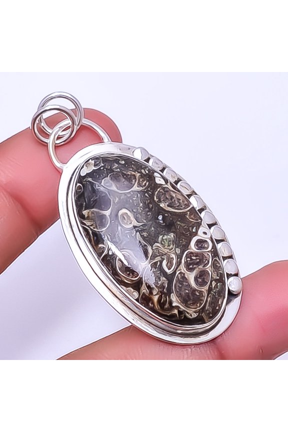 Turritella Fossil Agate Gemstone 925 Sterling Silver Handmade Pendant 2.11" A330, Beautiful Jewelry For Woman, New Year Sale, Valentin's Day Gift