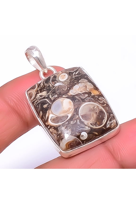 Turritella Fossil Agate Gemstone 925 Silver Plated Jewelry Pendant 1.44" A330, Valentine's Day Gift, Birthday Gift, Beautiful Jewelry For Woman