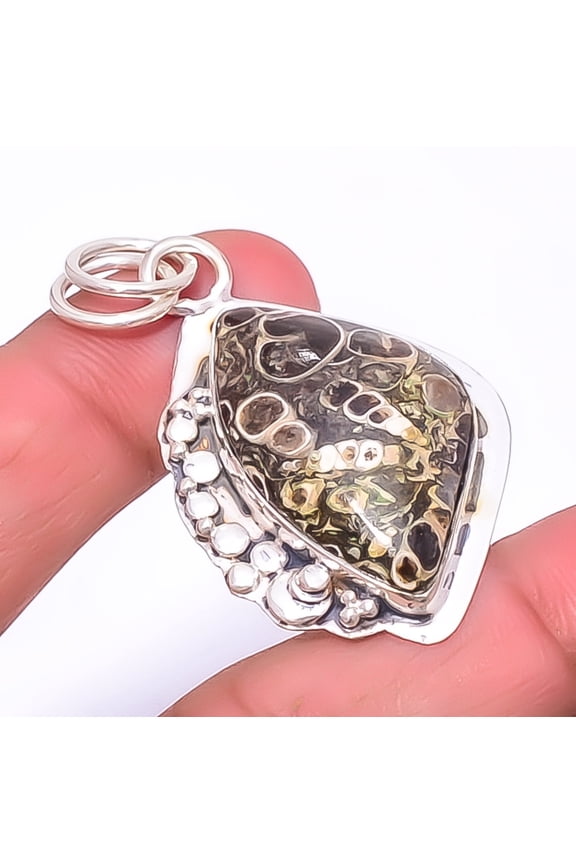 Turritella Fossil Agate Gemstone 925 Sterling Silver Jewelry Pendant 2.03" A353, Beautiful Jewelry For Woman, New Year Sale, Valentin's Day Gift