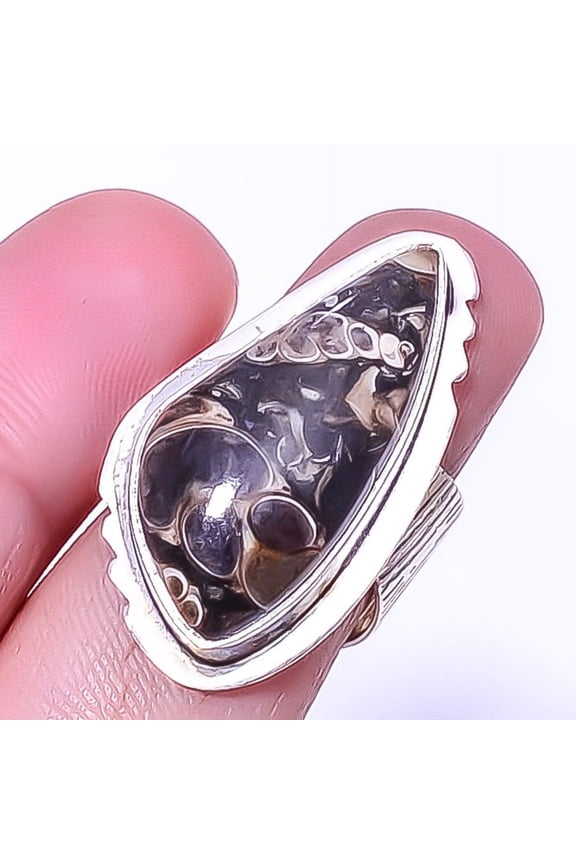 Turritella Fossil Agate Gemstone 925 Sterling Silver Handmade Jewelry Ring s.7 A383, Beautiful Jewelry For Woman & Gi, New Year Sale, Valentin's Day G
