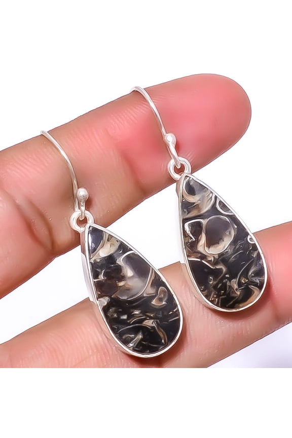 Turritella Fossil Agate Gemstone 925 Sterling Silver Jewelry Earring 1.76" A391, Beautiful Jewelry For Woman, New Year Sale, Valentin's Day Gift