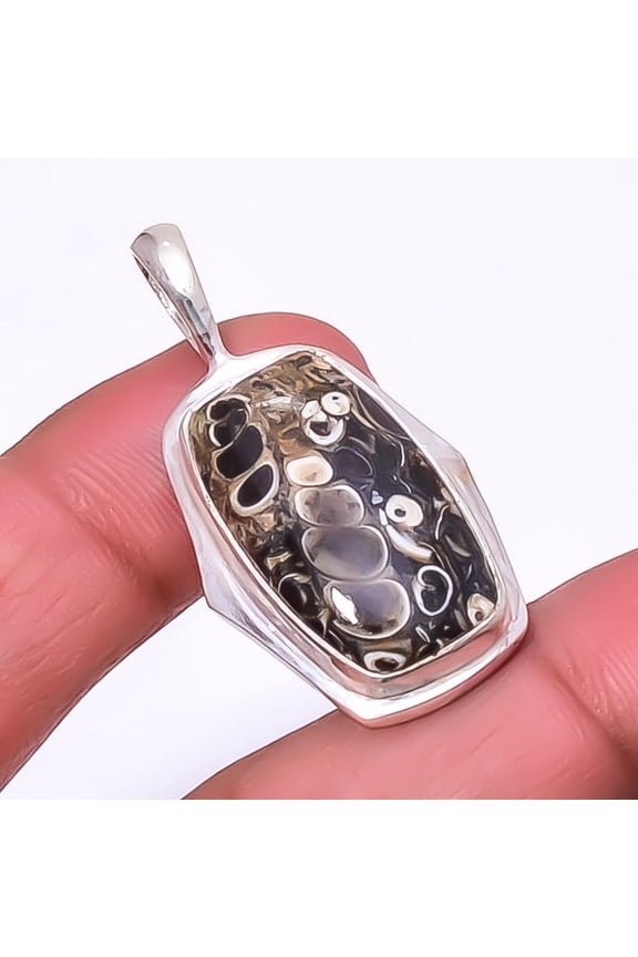 Turritella Fossil Agate Handmade Gemstone 925 Silver Plated Pendant 1.56" A369, Valentine's Day Gift, Birthday Gift, Beautiful Jewelry For Woman