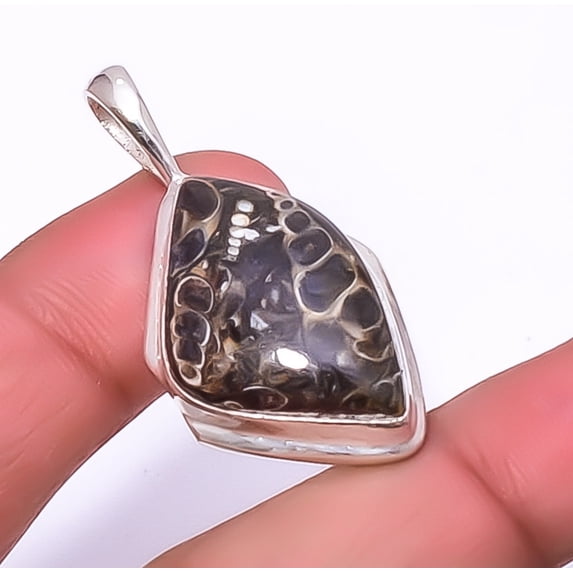 Turritella Fossil Agate Handmade Gemstone 925 Silver Plated Pendant 1.56" A374, Valentine's Day Gift, Birthday Gift, Beautiful Jewelry For Woman