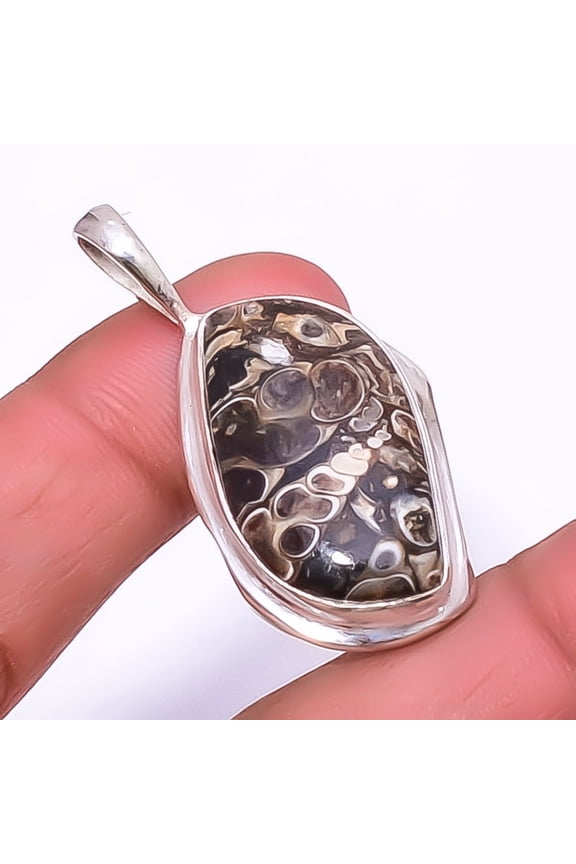 Turritella Fossil Agate Handmade Gemstone 925 Silver Plated Pendant 1.68" A378, Valentine's Day Gift, Birthday Gift, Beautiful Jewelry For Woman