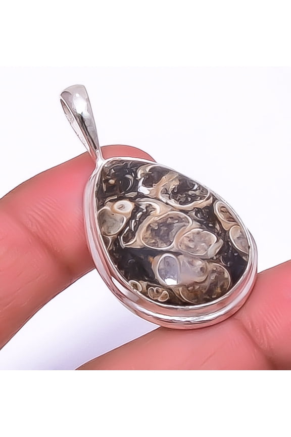 Turritella Fossil Agate Handmade Gemstone 925 Silver Plated Pendant 1.72" A383, Valentine's Day Gift, Birthday Gift, Beautiful Jewelry For Woman
