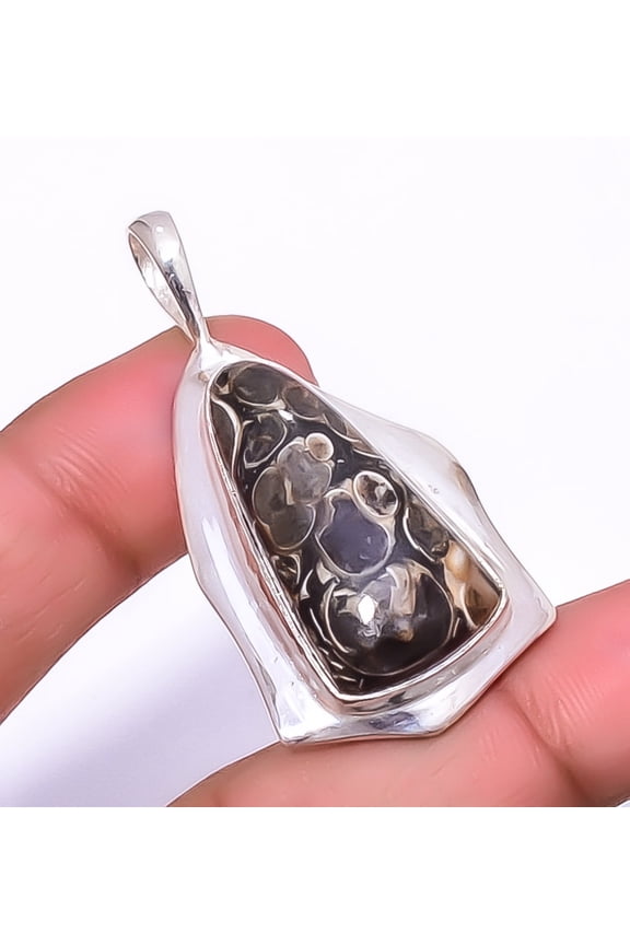 Turritella Fossil Agate Handmade Gemstone 925 Silver Plated Pendant 1.95" A367, Valentine's Day Gift, Birthday Gift, Beautiful Jewelry For Woman
