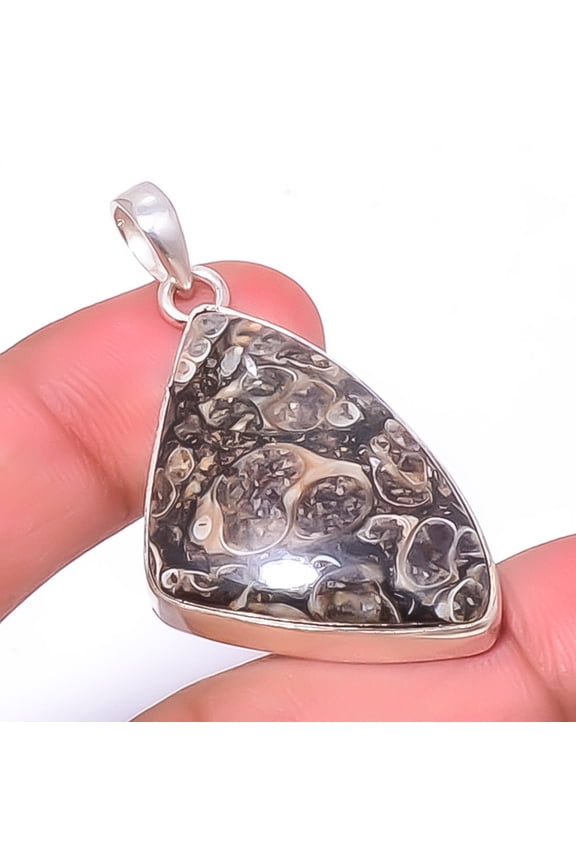 Turritella Fossil Agate Handmade Gemstone 925 Sterling Silver Pendant 1.83" A346, Beautiful Jewelry For Woman, New Year Sale, Valentin's Day Gift
