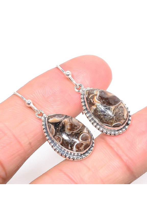Turritella Fossil Solid 925 Sterling Silver Jewelry Earring 1.30" T24, Agate Earring, Christmas Gift, New Year Sale, Gemstone Silver Jewelry