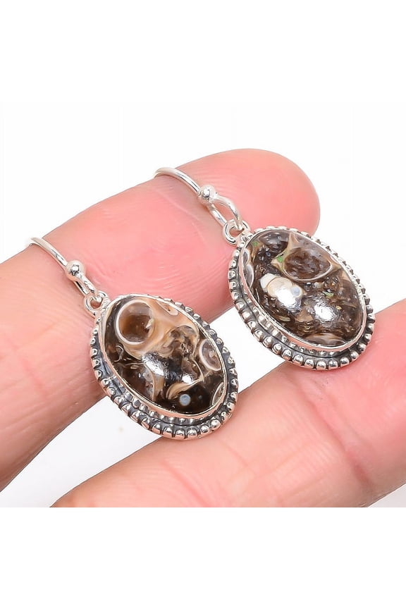 Turritella Fossil Vintage 925 Sterling Silver Handmade Earring 1.30" T44, Agate Earring, Christmas Gift, New Year Sale, Gemstone Silver Jewelry