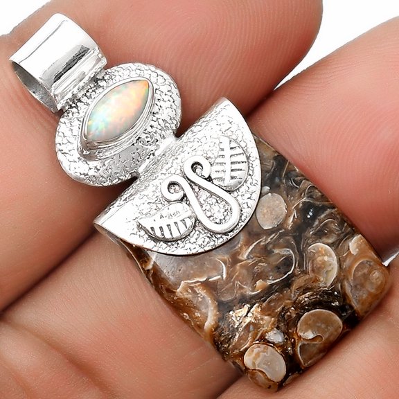Turtella Jasper - USA & Fire Opal 925 Sterling Silver Pendant Jewelry P-1545 SDP126053