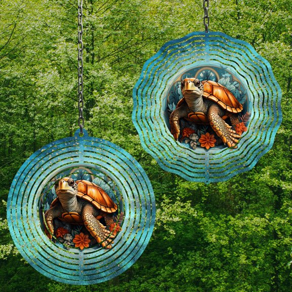 Turtle 10 Inch Metal Wind Spinner, 3D Kinetic Outdoor Hanging Garden Decor for Yard Patio, Gift for Women and Men