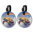 thumbnail image 1 of Turtle 2Pcs PU Leather Round Luggage Tags with Privacy Cover and Name ID Tag for Suitcase, Handbags, Backpacks, School Bags, 1 of 1