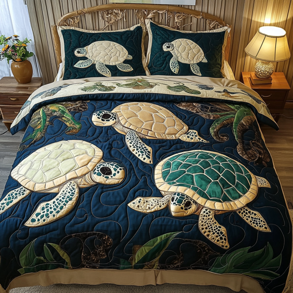 Turtle 3-Piece Quilted Bedding Set