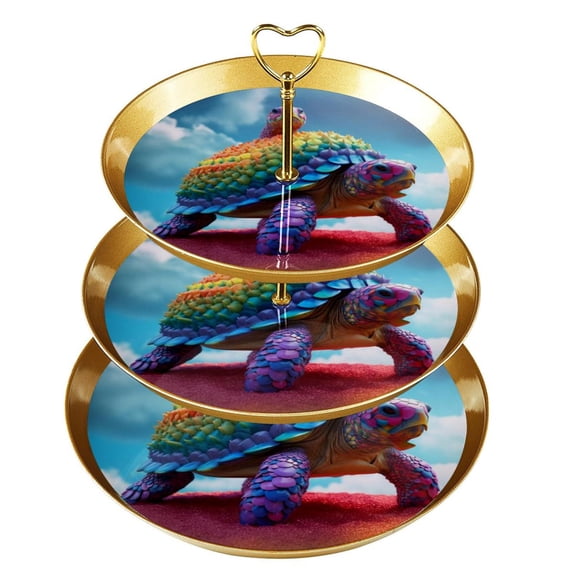 Turtle 32cm Plastic Discs Dessert Stand with 21cm, 24cm, 27cm Plates for Kitchen , 3-Tier Cupcake Holder Rack