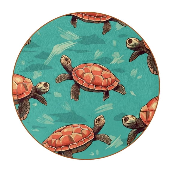 Turtle 6PCS Microfiber Leather Round Car Coasters - Set of 6 Drink Mats for Car Cup Holders, 11x11 cm/4.3x4.3 inches, Absorbent Auto Accessories